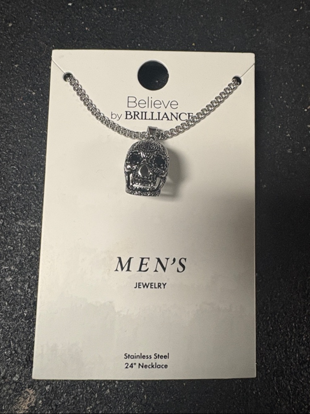 Believe by Brilliance Men's Silver Skull Pendant Necklace